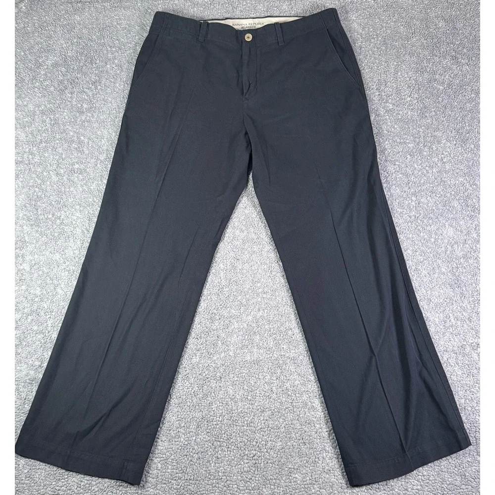 Banana Republic Mens Pants 36x30 Relaxed Fit Wide Leg Cotton Blue Flap Pockets